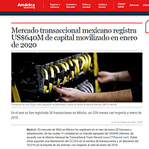 Mercado transaccional mexicano registra US$640M de capital movilizado en enero de 2020